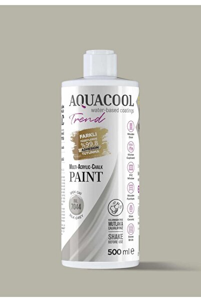 Aquacool Trend Akrilik Hobi Boya 500 ml Su Bazlı Hibrit Dönüşüm Boyası Ral 7044 Ipek Gri