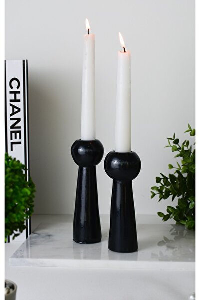 LALEZEN HOME Siyah 2li Dekor Ayaklı Şamdan Mumluk