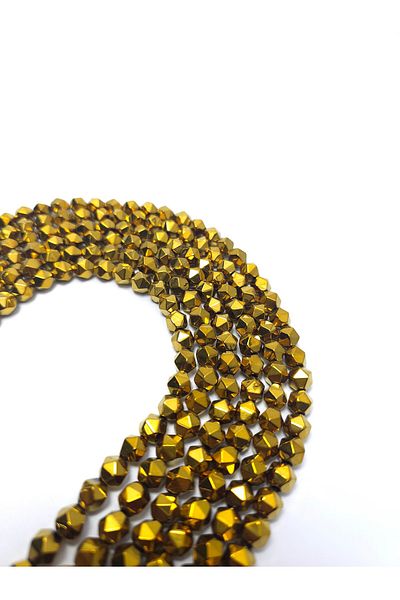 Yüksel Boncuk 7.5 Mm Gold Colored Hematite - Prism Cut Natural Stone Array