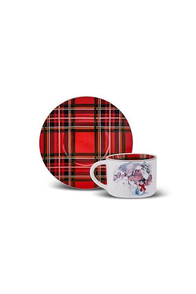 Karaca New Year Plaid 230 ml Teacup for 2 People