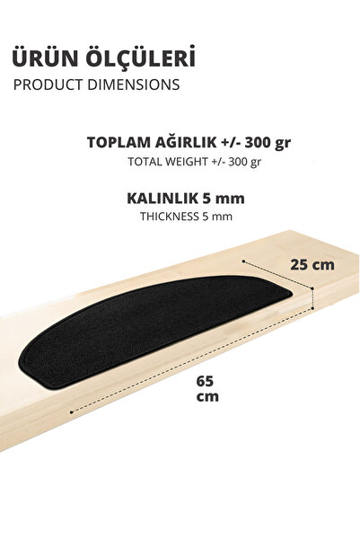 Stepmat Yarım Ay Bukle Halıdan Ekonomik Basamak Ve Merdiven Paspası 16'lı - Siyah