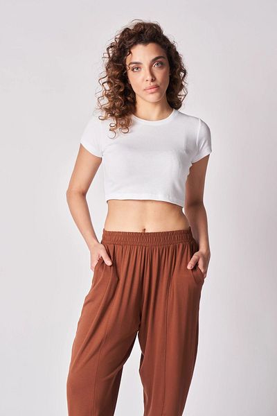 defys Women's Elastic Waist Stitching Detailed Baggy Trousers