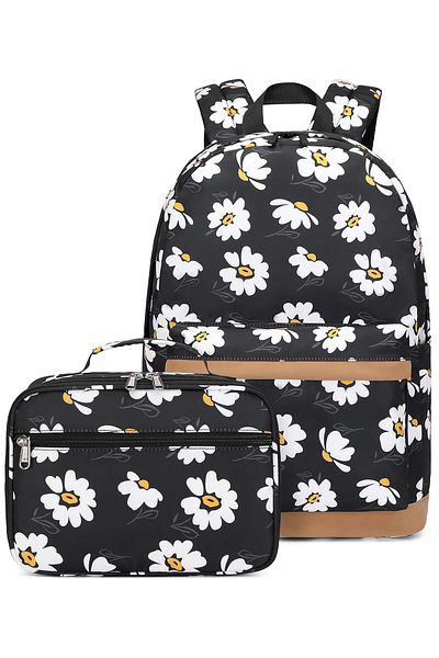 Go Veform Set de 2 genți de școală pentru fete - laptop, rucsac și cutie de prânz neagră cu funcție termos