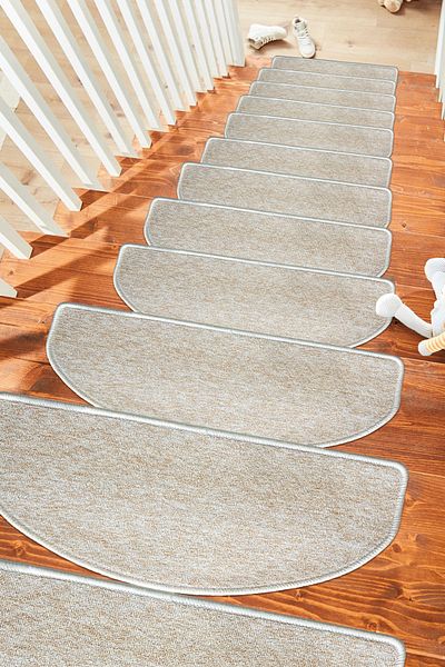 Stepmat 16 Pieces Beige Economic Curl Carpet Mat - Half Moon Step and Ladder