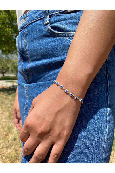 pisay takı & aksesuar Minimal Evil Eye Beaded Steel Bracelet