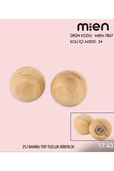 MİEN Set of 2 Bamboo Ball Salt and Pepper Shakers