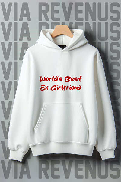 Vordevia Білий капюшон - Best Ex Grilfriend з принтом, кенгуру, кишенею, світ...