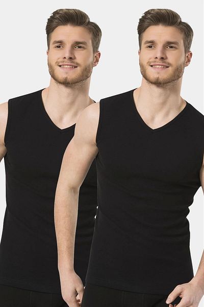 TÜREN 2 Pieces Men's V-neck Sleeveless Cotton T-shirt