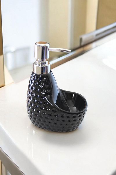 ALBETTO Porcelain Soap Dispenser with Black Sponge Compartment - 400ml 3261s