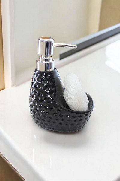 ALBETTO Porcelain Soap Dispenser with Black Sponge Compartment - 400ml 3261s