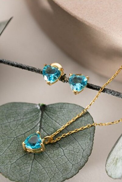 Silvano Jewelry 925 Ayar Gümüş Aylara Göre Kalpli Doğum Taşı Kolye - Küpe Seti