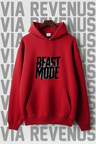 Vordevia Модел на кенгуру джоб Beast Mode - 3 нишки повдигнат голям суитшърт с качулка