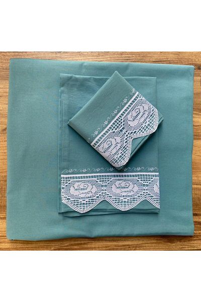 Çeyiz Bahçesi Petrol Green Bed Sheet Set with Piccolo Lace
