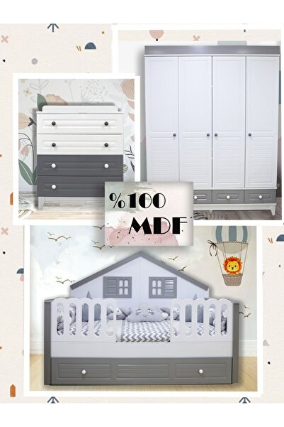 Koza %100 MDF Stella Mega Duvar Çatılı Bebek&Çocuk Odası Takımı