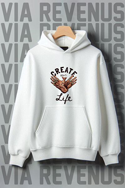 Vordevia Створи своє життя з принтом - 3 кишені, великий капюшон, світшот