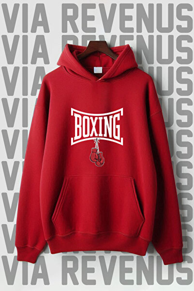 Vordevia Боксов принт - 3-прежда суитшърт с качулка и джоб „кенгуру“, голям размер