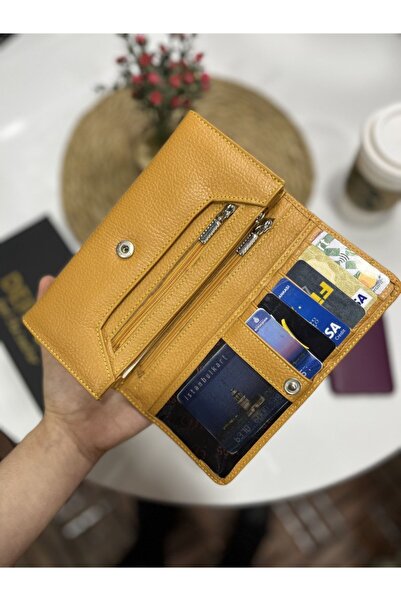 DERKON Useful Genuine Leather Yellow Women's Wallet