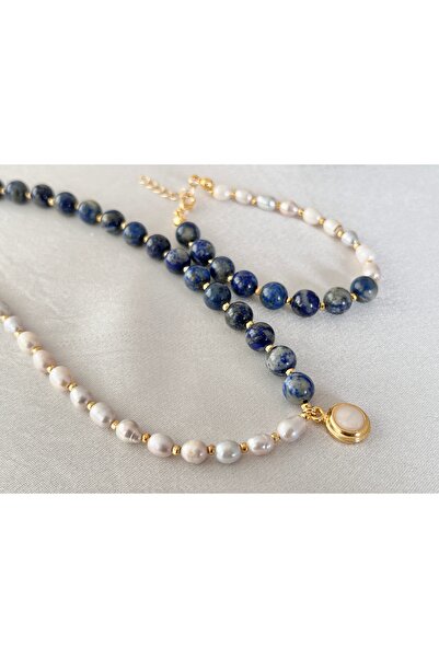 Zokak Sertifikalı Gerçek Inci Lapis Lazuli  bileklik set, Inci Ve Lapis Taşlı set, Gerçek Inci