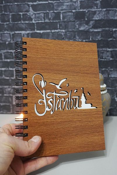 markcat Model Istanbul - Caiet de jurnal cu copertă din lemn - Caiet de memorie fără linii
