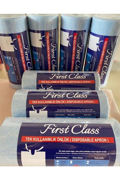 First Class مريلة طبيب أسنان مطلية باللون الأزرق - مقاومة للسوائل 80 قطعة، 2 لفات
