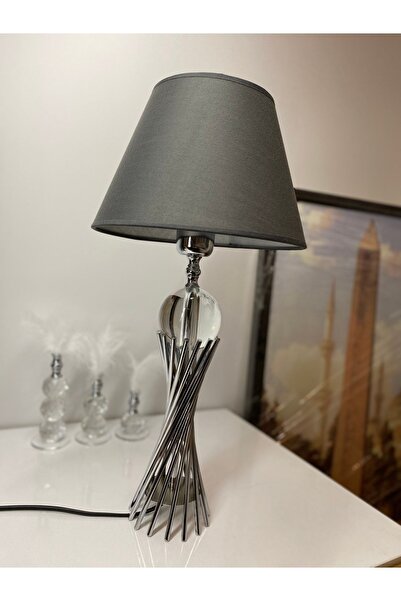 asellus Misbah Burgu Abajur Masa Lambası Kristal Camlı Gümüş Renk