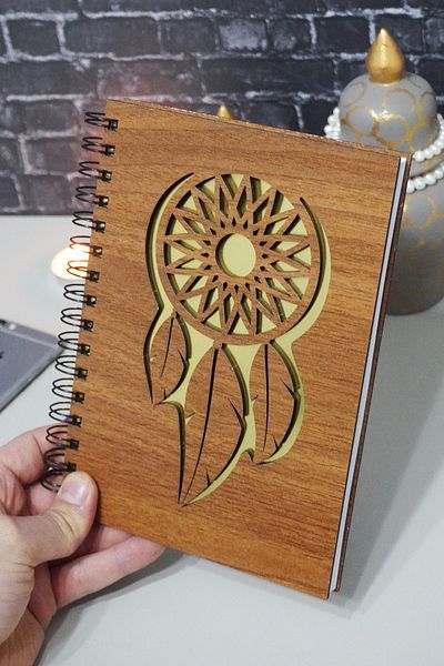 markcat Σημειωματάριο Dreamcatcher με ξύλινο σχέδιο - Ημερολόγιο χωρίς γραμμές