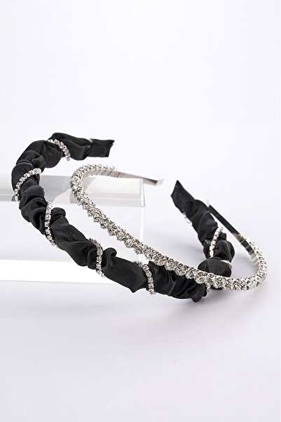 modernist Black Zircon Stone, Gathered Crown Set of 2