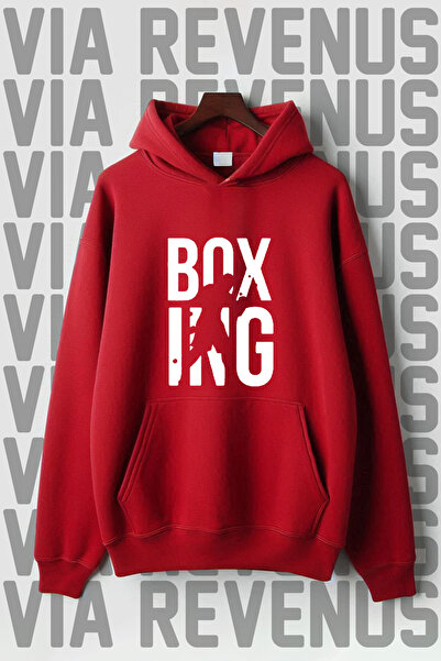 Vordevia Hanorac oversize cu glugă, cu buzunar cangur imprimat de box, cu 3 fire