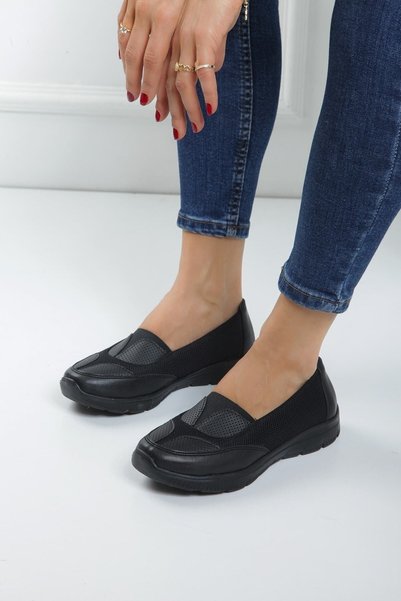 expres moda Women's Black Color Flexible Faylon Sole Full Orthopedic Comfortable Sports Ballerina Shoes