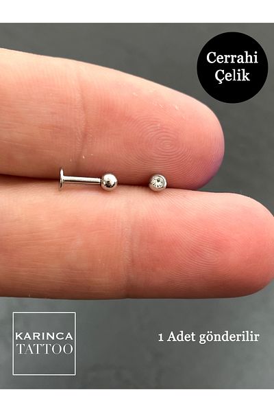 Karınca Piercing 6 Mm Shortest - Flat Helix Tragus Labret Jewelled Piercing Earring (Carinca Tattoo)