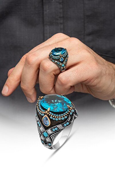 ALYANSEVİM Aqua Mavi Taşlı Oval 925 Gümüş Yüzük