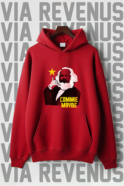 Vordevia Crvena Karl Max Štampano - Džemper sa kengur džepom Sa kapuljačom Ov...