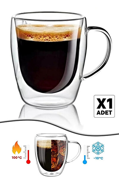 Berdina Home Çift Cidarlı Cam Bardak Kupa 310 ml Ev Ofis Espresso Kahve Finca...