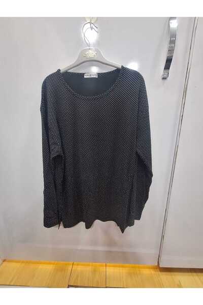 NUR TEKSTİL Kadın Anne siyah  Puantiyeli  Viskon Pamuklu Penye  Uzun Kol Bluz