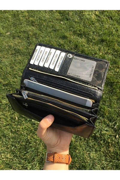 DERKON Black Genuine Leather Useful Women's Wallet - Std Classic