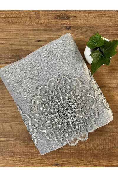 Çeyiz Bahçesi Dowry Sudem Gray Velvet Towel 50/90cm