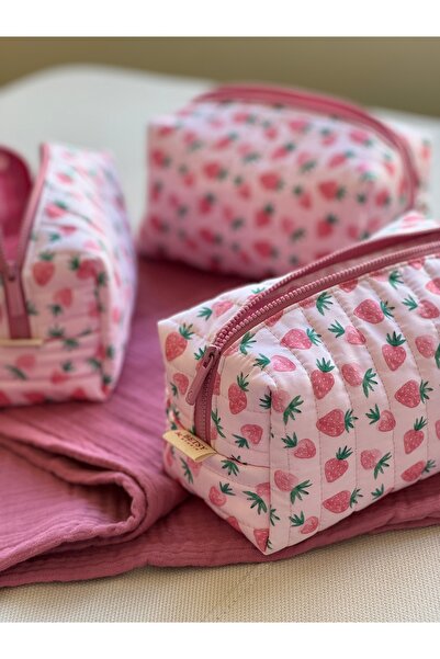 BETSY STUDIO Çok Amaçlı Çilek Makyaj Çantası Bebek Bakım Seyahat Çantası Organizer