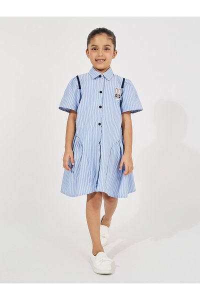 Styli Striped Shirt Dress with Bunny Patch Detail
