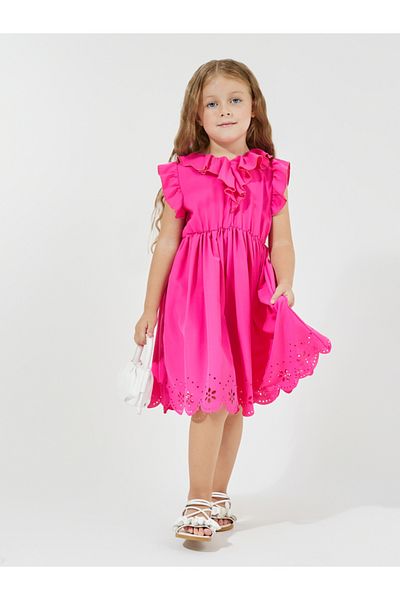 Styli Ruffle Trim Cut-Out Hem Casual Dress