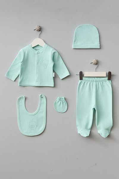 Bebitof 5-piece Heart Pattern Newborn Baby Bodysuit Set - 100% Cotton