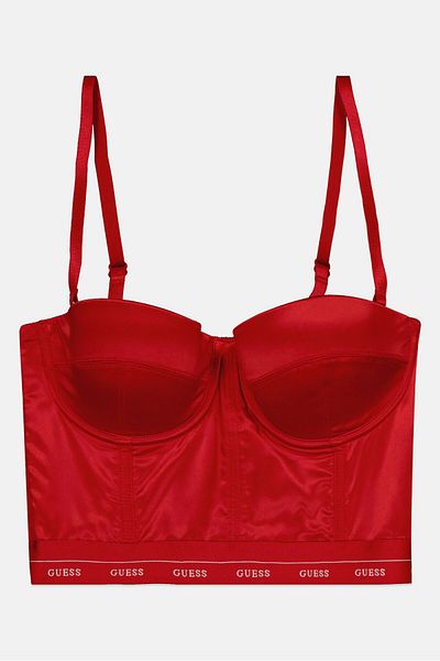 Guess Women Plain Padded Lace Bra, Red