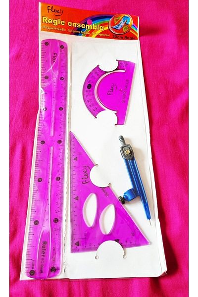 Modellino Flexy Ruler Set Flexible Unbreakable 4 Pieces 30cm with Ruler and Jibs - Purple