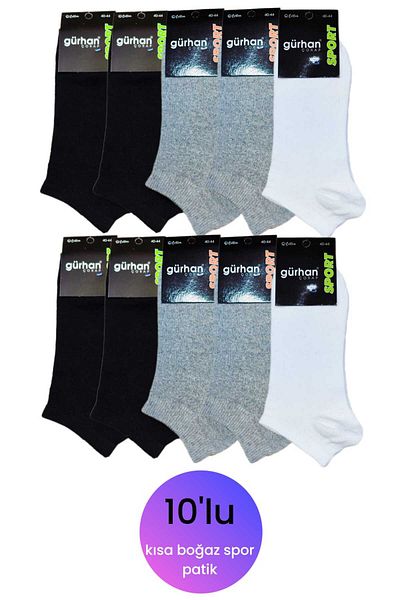Gürhan Çorap Unisex 10 Pairs Sports Booties - Βαμβακερές κάλτσες χρώματος, γυναικείες και ανδρικές βαμβακερές