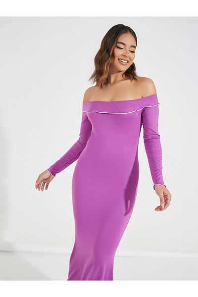 Styli Off Shoulder Mermaid Hem Maxi Dress