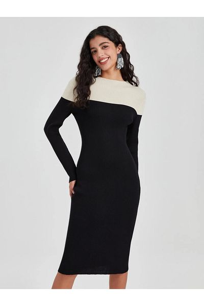 Kotty By Styli Rib Color Block Bodycon Midi Dress