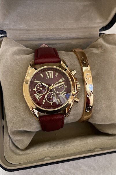 Leerybee Deri Kordon Kartier Bileklik Hediyeli Retro Model Kombine Deri Kordon Kadın Kol Saati Hediye Kutulu