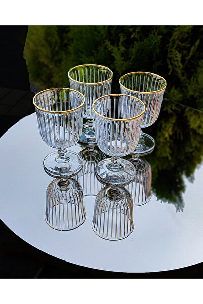 SEÇKİNEV Paşabahçe Joy 4'lü Gerçek Yaldızlı Kadeh&Dondurmalık