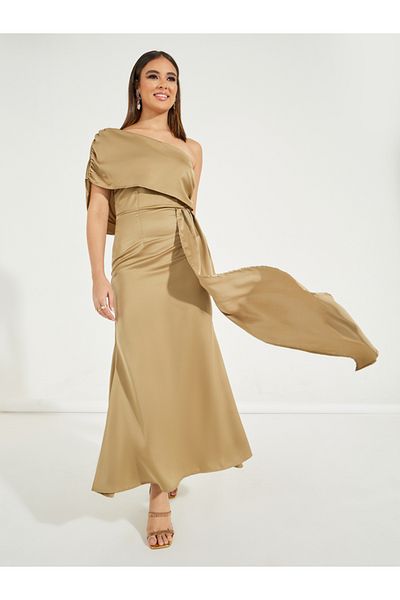 Styli Gathered One Shoulder Draped Maxi Dress