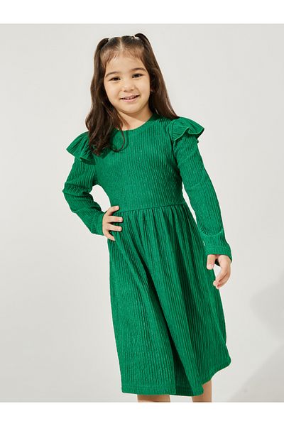 Styli Ruffle Detail Textured A-Line Dress