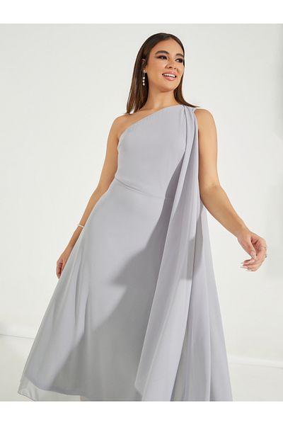 Styli One Shoulder Draped Midi Dress